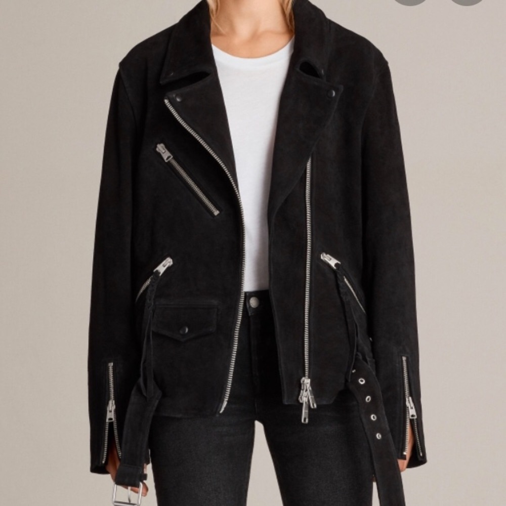 NWT! AllSaints Black Oversized Plait Biker Jacket